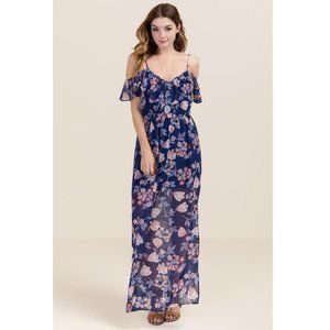 Miami Cold Shoulder maxi gown blue floral print S